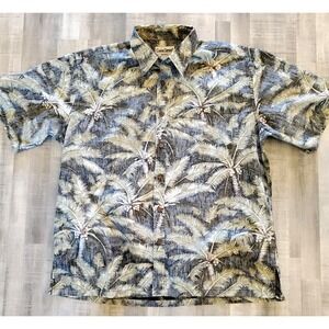 VTG Cooke Street Honolulu Blue Gray all over Print Mens Aloha Shirt XL‎ Hawaii